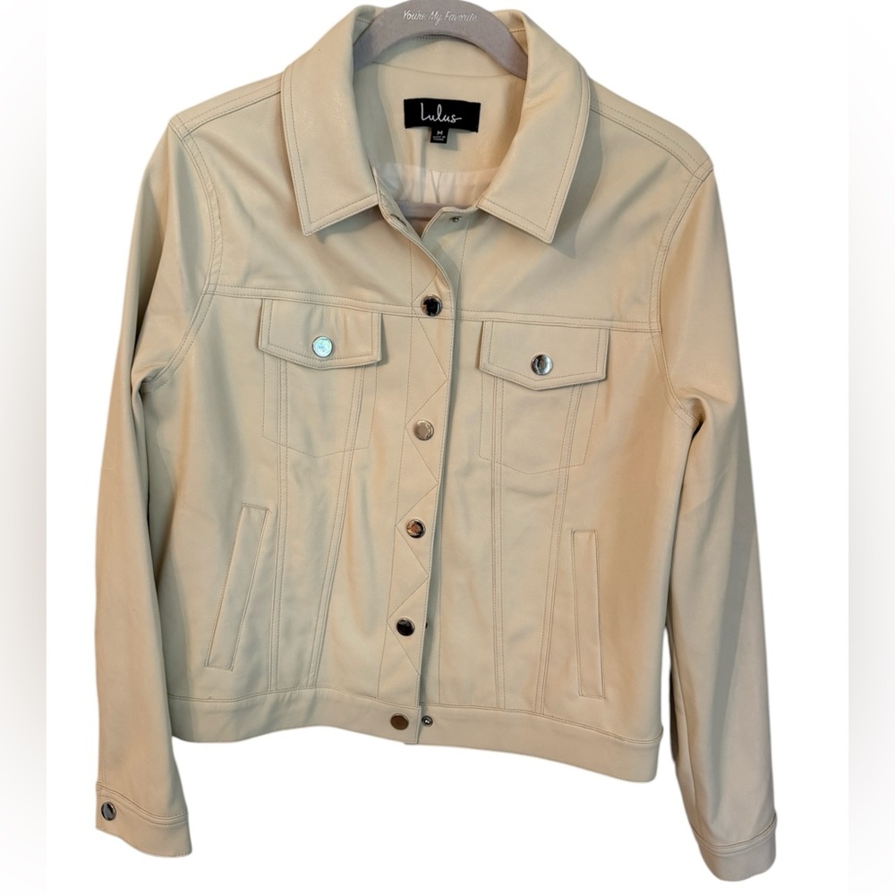 Lulus Jacket Cream Faux Leather Coat Medium | Vegan Leather Moto Jean Medium